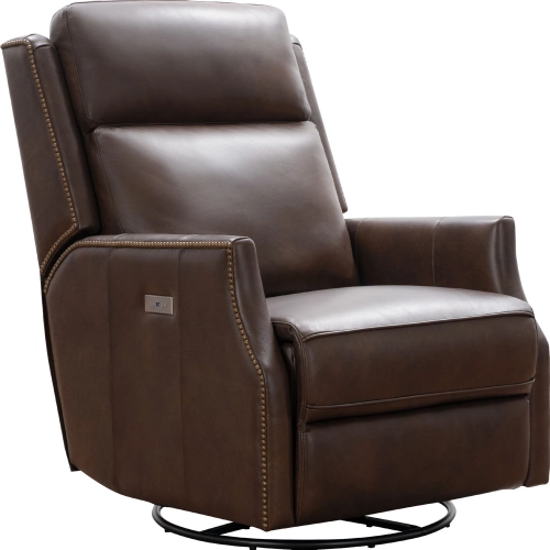 Cavill Swivel Glider Power Recliner w/ Power Head Rest in Walnut Leather